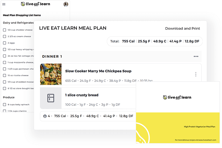 Meal plan with shopping list and cover