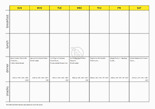 Meal plan calendar